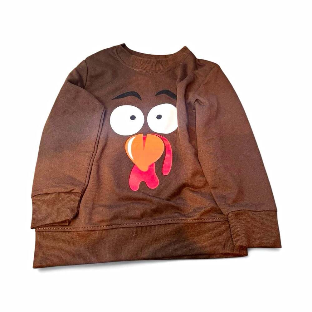 Brown Turkey Graphic Print Pullover Sweatshirt size 4T 100% Cotton Crew Neck